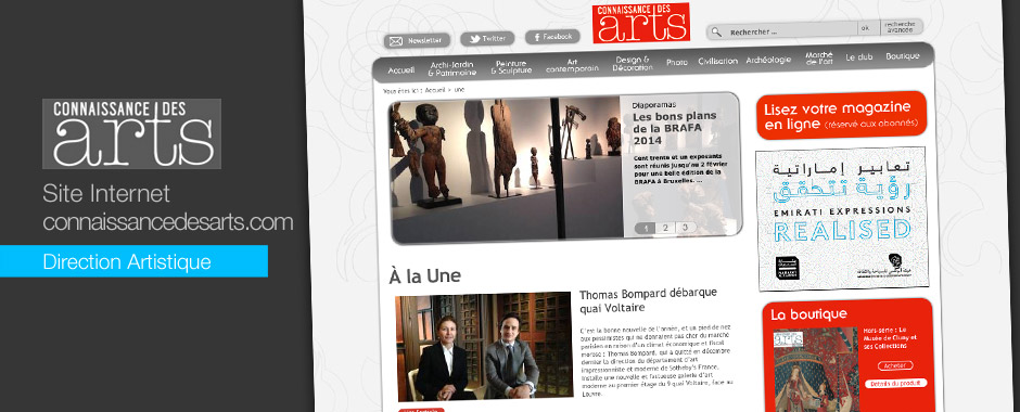 Gontran Broussard pour Connaissances des Arts : direction artistique web site internet